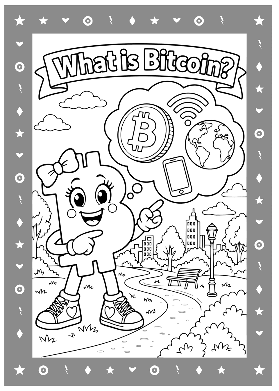 Bitcoin Girl What is Bitcoin sample colouring page