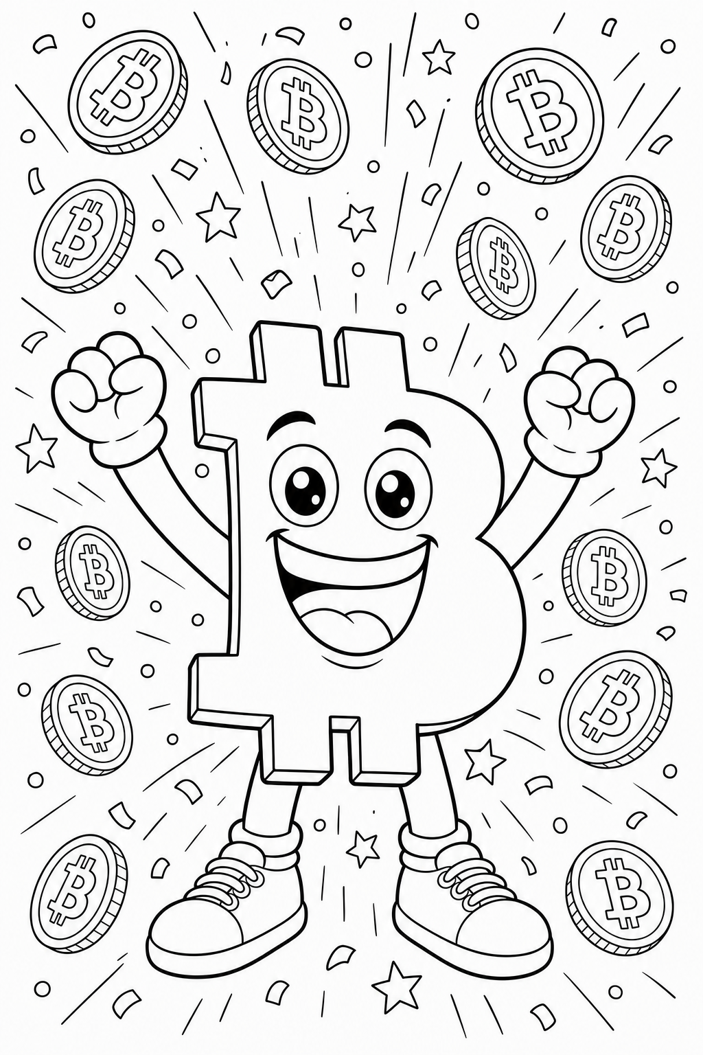Bitcoin Guy victory celebration sample colouring page